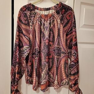 NWOT LOFT colorful sheer sleeve blouse size S.